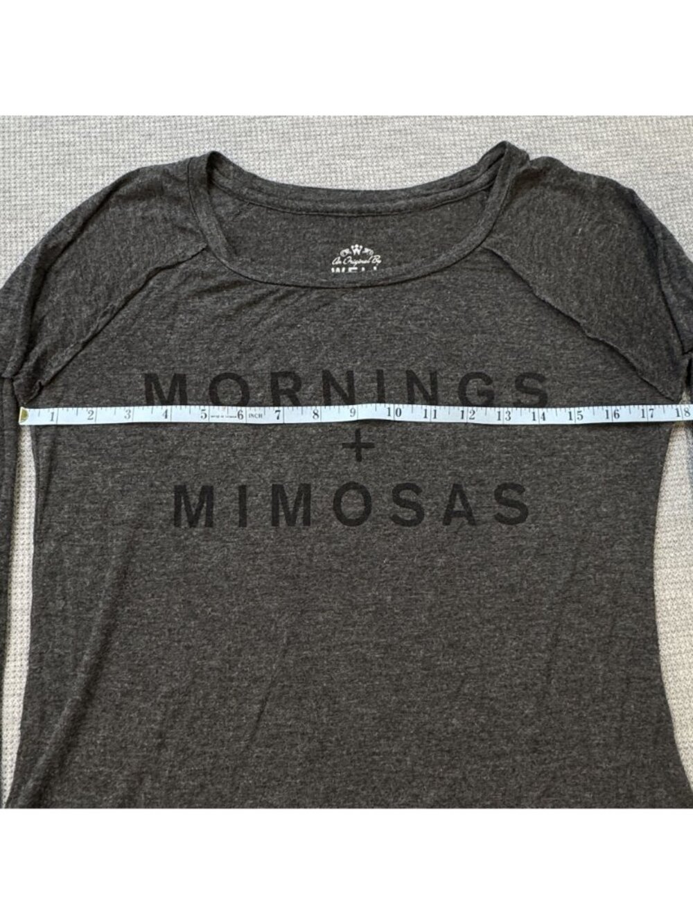 Mornings + Mimosas Graphic Long Sleeve Top Sz XS Dark Gray Relaxed by Well Worn - Picture 8 of 11